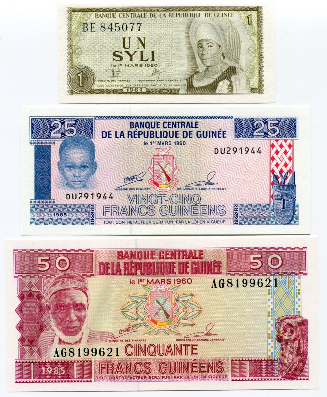 Guinea 3 Pcs Set 1-25-50 Francs 1981 -85
UNC