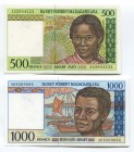 Madagascar 500 & 1000 Francs 1994
P# 75, 76; UNC; Set 2 Pcs