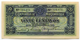 Mozambique 20 Centavos 1933 -42 Cancelled
P# R29; UNC