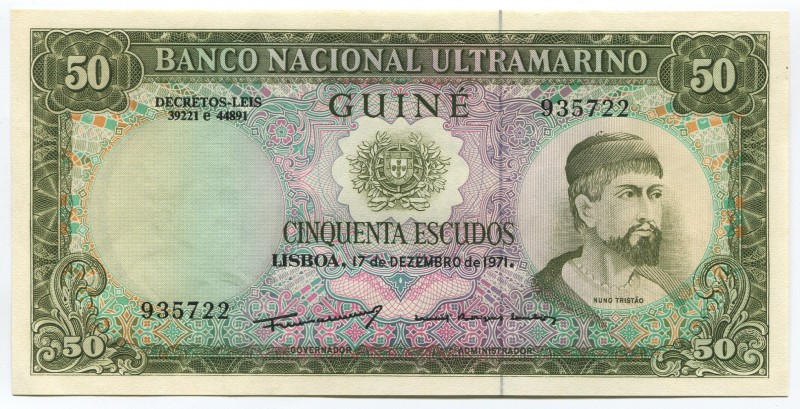 Portuguese Guinea 50 Escudos 1971
P# 44a; UNC; "Nuno Tristão"