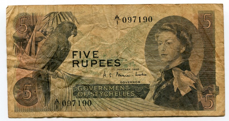 Seychelles 5 Rupees 1968
P# 14a; aVF