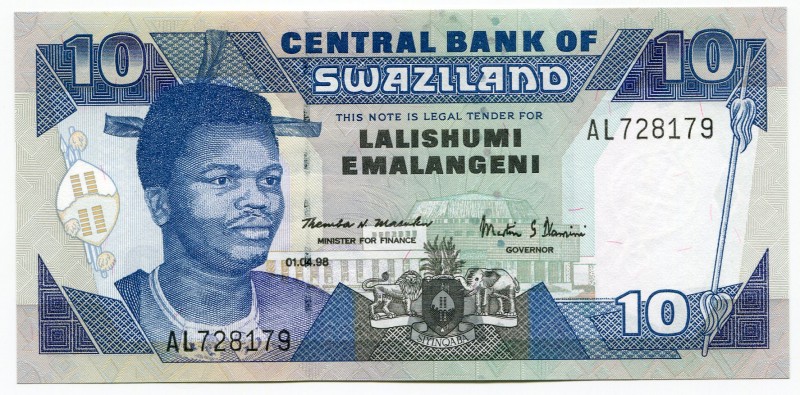 Swaziland 10 Emalangeni 1998
P# 24c; UNC