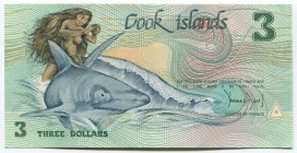 Cook Islands 3 Dollars 1987
P# 3a; UNC; "Ina and the Shark"