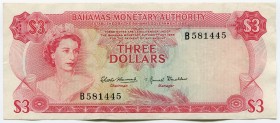 Bahamas 3 Dollars 1968
P# 28; XF-AUNC
