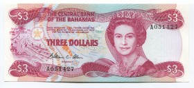 Bahamas 3 Dollars 1984
P# 44a; UNC; Sign. W.C. Allen