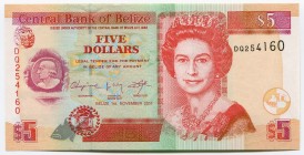 Belize 5 Dollars 2011
P# 66d; № DQ254160; UNC