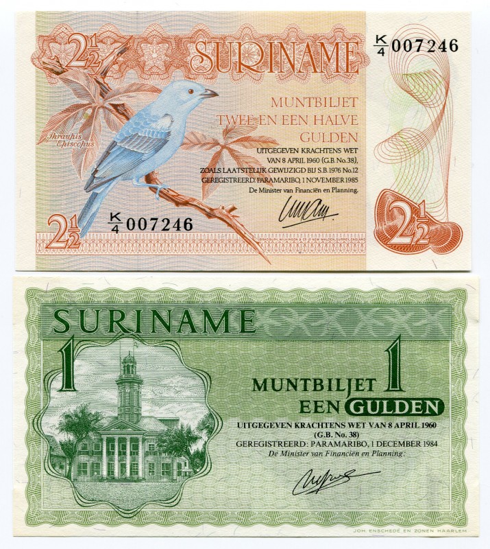 Suriname 2 Pcs Set 1 & 2 1/2 Gulden 1976 -84
UNC