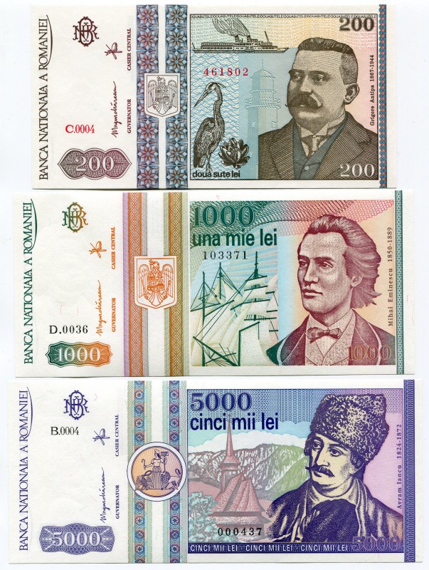 Romania Lot of 3 Banknotes 1992
200 1000 & 5000 Lei 1992; UNC