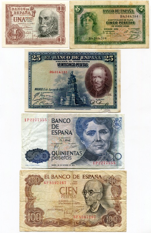 Spain Lot of 9 Banknotes
Various Motives, Dates & Denominations