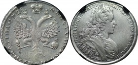 Russia Poltina 1728 RNGA AU55 RRR
Bit# 120 R2; Rosette Above Head. 20 Roubles by Petrov. Silver, AUNC.