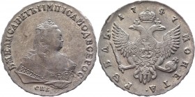 Russia 1 Rouble 1747 СПБ
Bit# 262; Conros# 1100 +; Silver 25,60g, Edge - inscription; Saint-Peterburg Mint; AUNC-; Worthy collectible sample; Mint lu...