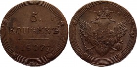 Russia 5 Kopeks 1807 КМ R
Bit# 421 R; 3 Roubles by Petrov; 2 Roubles by Ilyin; Copper 48,9g, Suzun mint; Edge - rope; Coin from an old collection; Mi...