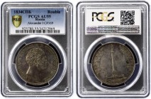 Russia 1 Rouble 1834 "In Memory of Unveiling of the Alexander Column" PCGS AU55
Bit# 894 R; Silver, AU-UNC, nice toning, mint luster.