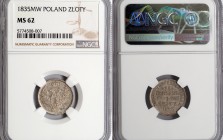 Russia - Poland 15 Kopeks / 1 Zloty 1835 MW NGC MS62
Bit# 1165; Silver, UNC. Rare in this condition.