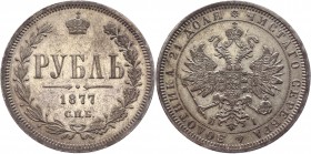 Russia 1 Rouble 1877 СПБ HI
Bit# 90; 1,5 Roubles by Petrov; Silver 20,67g, AUNC