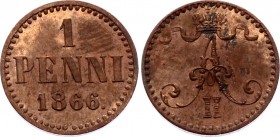 Russia - Finland 1 Penni 1866
Bit# 666; UNC. Red Copper. Rare in this condition.