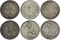 Russia - USSR Lot of 6 Coins 1921 - 1926
50 Kopeks / Pltinnik 1921 - 1926; Silver