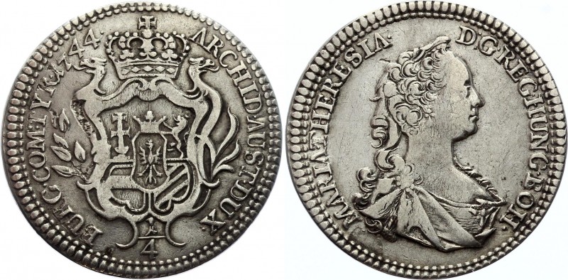 Austria 1/4 Taler 1744 Hall
KM# 1695; Silver; Maria Theresia; VF+