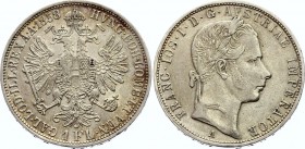 Austria 1 Florin 1858 A - Wien
KM# 2219; Silver; Franz Joseph I; Nice Toning!