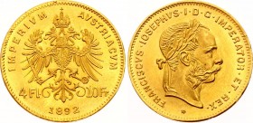 Austria 4 Florin 10 Francs 1892 Restrike
KM# 2260; Gold (900); Franz Joseph I; UNC