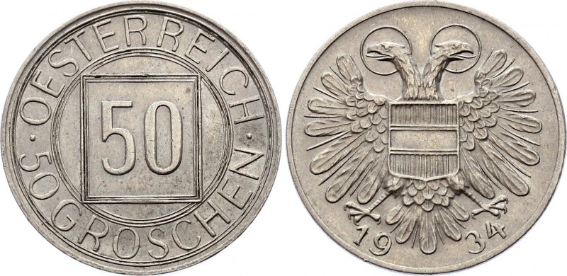 Austria 50 Groschen 1934
KM# 2850; Copper-Nickel; Rare