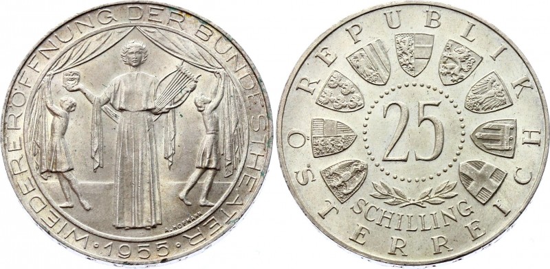 Austria 25 Shillings 1955
KM# 2880; Silver; Reopening of the National Theater i...