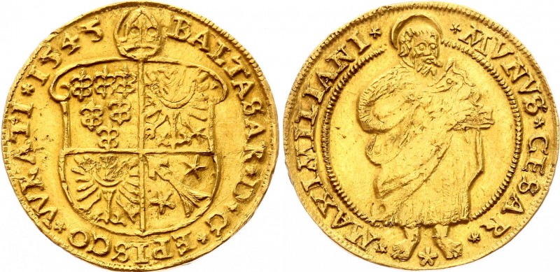 German States Breslau Ducat 1545 Zuckmantel Rare!
S# 2532; Fb# 476; Gold 3.49g ...