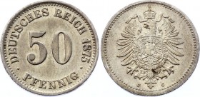 Germany - Empire 50 Pfennig 1875 C
KM# 6; Silver, AUNC. Rare in this grade.