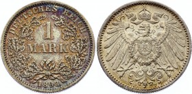 Germany - Empire 1 Mark 1893 F
KM# 14, J. 17; Mintage 299,895. Rare date. Silver, AU+. Nice patina.