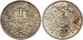 Germany - Empire 1 Mark 1901 G
KM# 14, J. 17; Mintage 579,282. Rare date. Silver, AU. Nice patina.