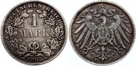 Germany - Empire 1 Mark 1905 F RRRR
J. 17; Silver, VF. Extremely rare!