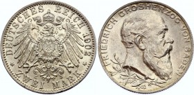 Germany - Empire Baden 2 Mark 1902
KM# 271; Silver; Friedrich I; 50th Year of Reign; UNC