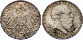 Germany - Empire Baden 2 Mark 1902 G Lorbeerzweig
KM# 271, J. 30; Silver, Mintage 380000; AUNC; Deutsches Kaiserreich Baden 2 Mark 1902 G