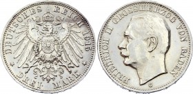 Germany - Empire Baden 3 Mark 1915 G
KM# 280; Friedrich II.,Silver, AUNC. Key date.