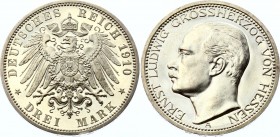Germany - Empire Hessen 3 Mark 1910 A PROOF
KM# 375; J. 76; Silver, Ernst Ludwig von Hessen 3 Mark 1910 A PP.