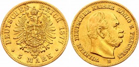 Germany - Empire Prussia 5 Mark 1877 B
KM# 507; Gold (900); Wilhelm I; VF-XF