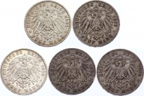 Germany - Empire Prussia Lot of 5 Coins 5 Mark 1901 - 1904 A
KM# 523; Silver; Wilhelm II