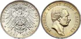 Germany - Empire Saxony 3 Mark 1910 E
Jaeger# 135; Silver, Mintage 750000; UNC, nice patina. Sachsen 3 Mark 1910 E.