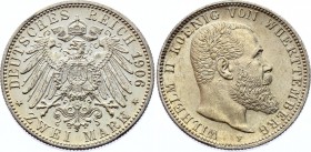 Germany - Empire Wuerttemberg 2 Mark 1906 F
KM# 631; J. 174; Silver; Wilhelm II; UNC