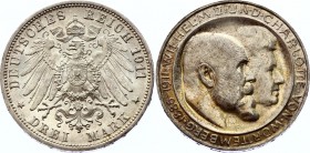 Germany - Empire Wurttemebrg 3 Mark 1911 F
KM# 636; Silver; Wilhelm II; Silver Wedding Anniversary; AUNC