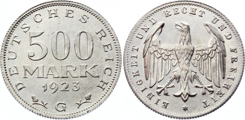 Germany - Weimar Republic 500 Mark 1923 G
KM# 36, J# 305; Aluminium, UNC. Not c...