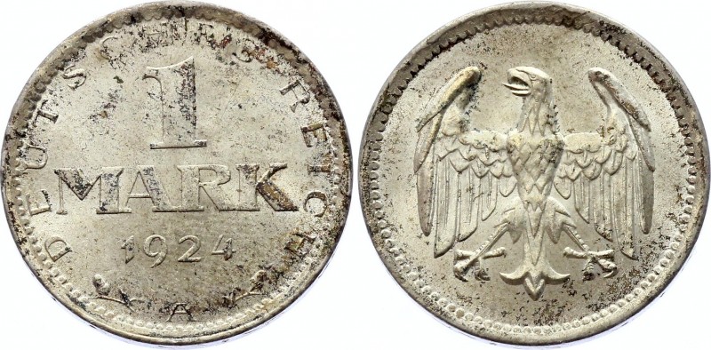 Germany - Weimar Republic 1 Mark 1924 A
KM# 42; Silver; UNC. Rare in this condi...