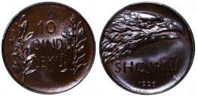 Albania 10 Qindar Leku 1926 R PCGS MS 65 BN
KM# 2; Bronze; Mintage 511.000; Very High Grade