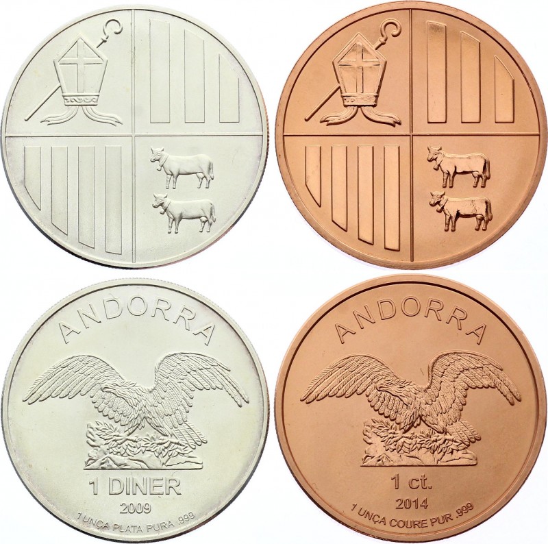 Andorra Lot of 2 Coins with Andorras Eagle 2009 & 2014
1 Diner 2009 (Silver (.9...