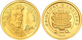 Andorra 2 Dinars 2009
FRYDERYK CHOPIN 1810 - 1949. Gold (.999), 1g. Proof. Not common.