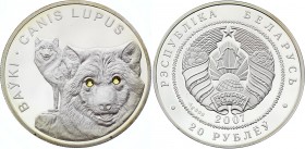 Belarus 20 Roubles 2007
KM# 168; Silver Proof; With Two Swarovski Crystals; Wolves