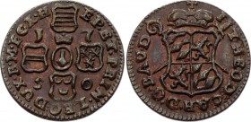 Belgium Liege 1 Liard 1750 Amazing Overstrike!
KM# 155; Jean-Théodore of Bavaria; UNC with Mint Luster