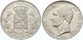 Belgium 5 Francs 1851 /0 Overdate!
KM# 17; Morin# 41b; Silver; Leopold I; Krause XF - 170$; XF