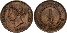 Cyprus 1/2 Piastre 1879
KM# 2; Victoria. Bronze, XF+