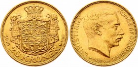 Denmark 20 Kroner 1914 VBP
KM# 817.1; Gold (.900), 8.96 g. UNC. Better date.